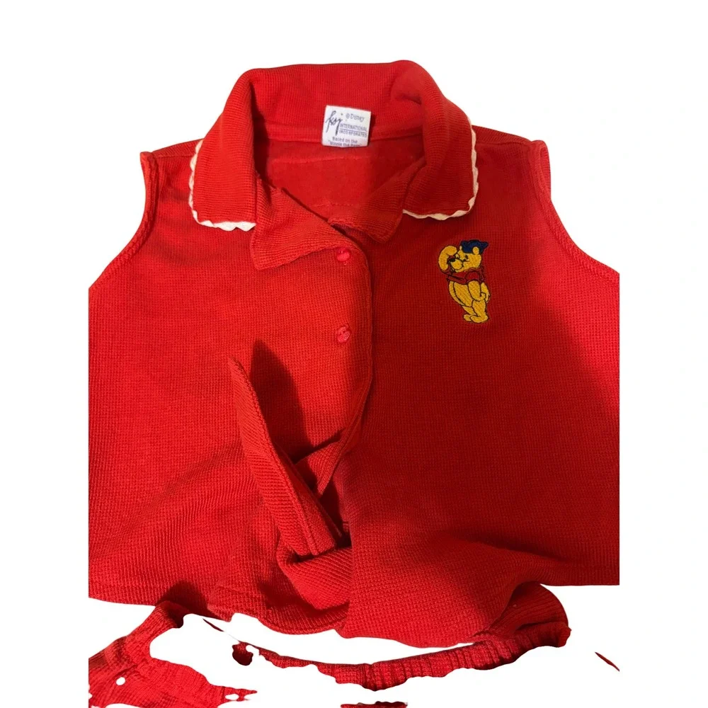 Vintage Disney Winnie the Pooh Red Waffle Knit Shorts Set Captain Pooh Kids 6